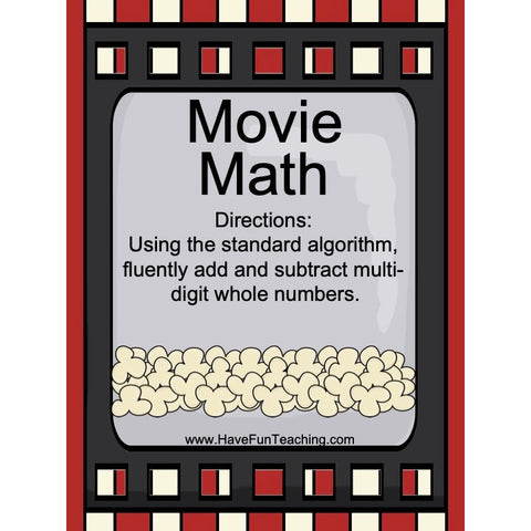 Movie Math Add and Subtract Multi Digit Numbers Game