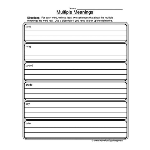 Multiple Meaning Worksheet