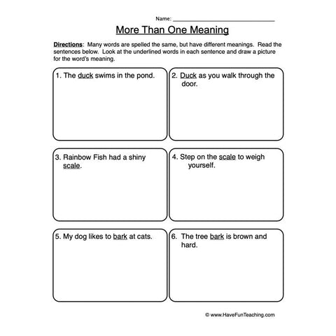Multiple Meaning Worksheet 2