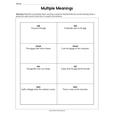 Multiple Meanings Worksheet
