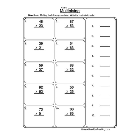 Multiplication 2 Digit Worksheet 2