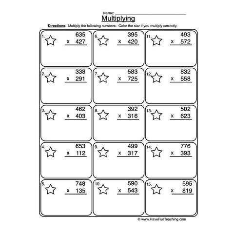 Multiplication 3 Digit Worksheet