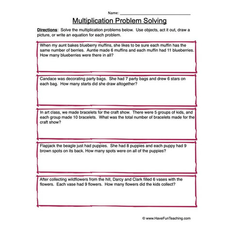 Multiplication Problem Solving Worksheet