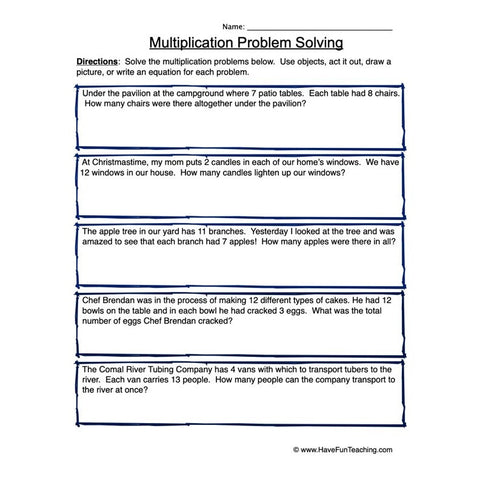 Multiplication Problem Solving Worksheet 2