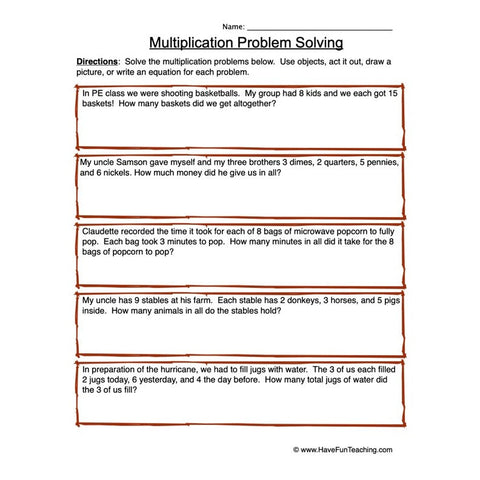 Multiplication Problem Solving Worksheet 3