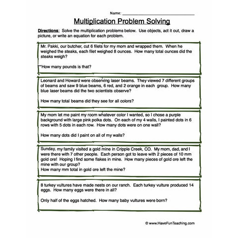 Multiplication Problem Solving Worksheet 4