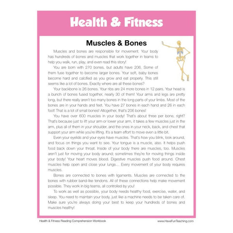 Muscles and Bones Health and Fitness Reading Comprehension Worksheet