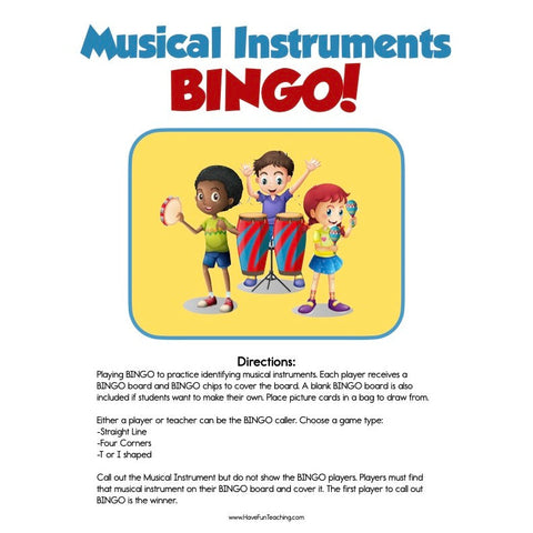 Musical Instruments Bingo Worksheet
