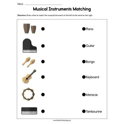 Musical Instruments Matching Worksheet