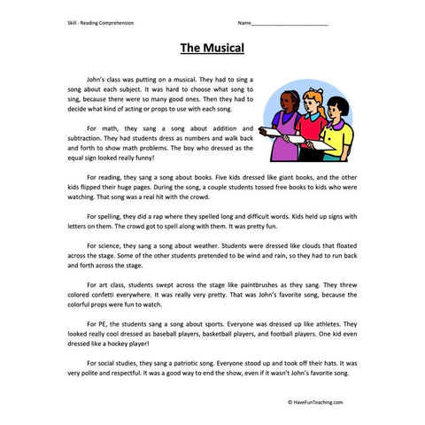 Musical Reading Comprehension Worksheet