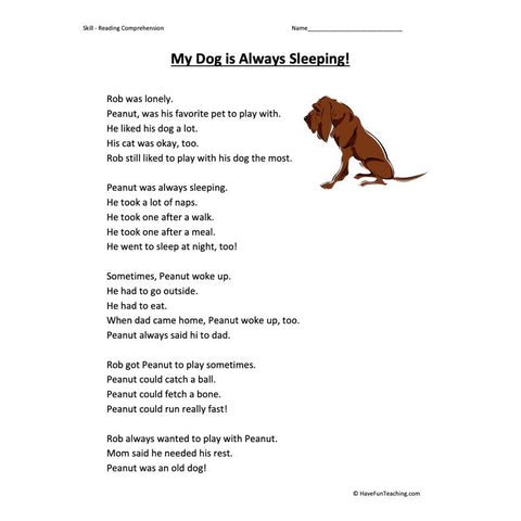 My Dog Is Always Sleeping! Worksheet
