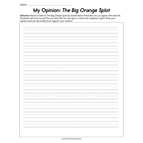 My Opinion the Big Orange Splot Worksheet