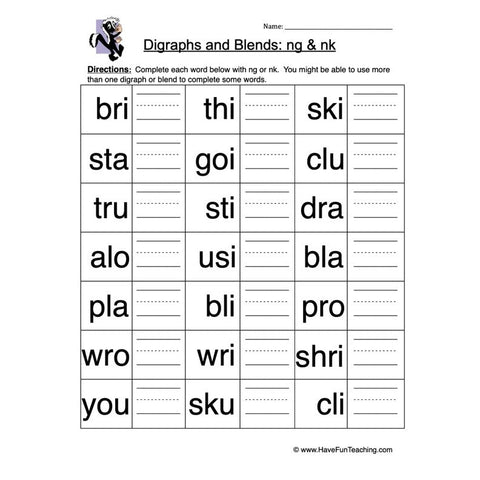 N Digraphs Worksheet 2