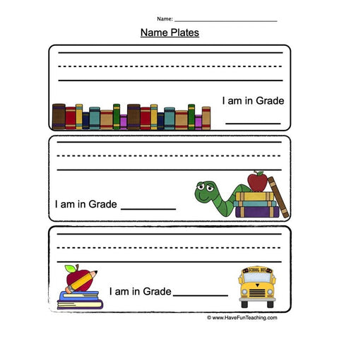 Name Plates Worksheet