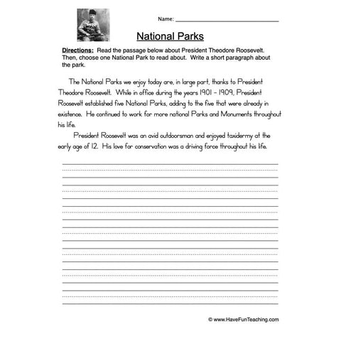 National Park Worksheet