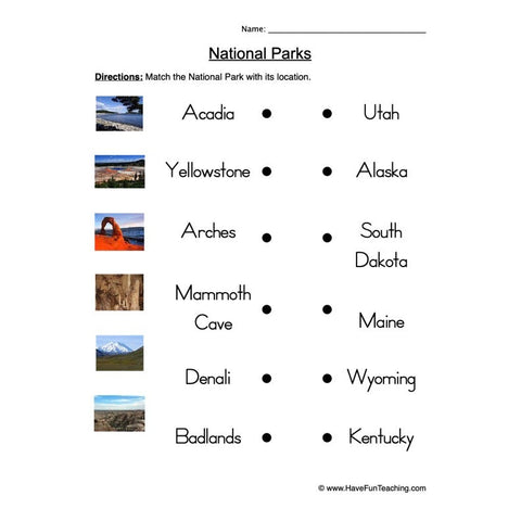 National Park Worksheet 2