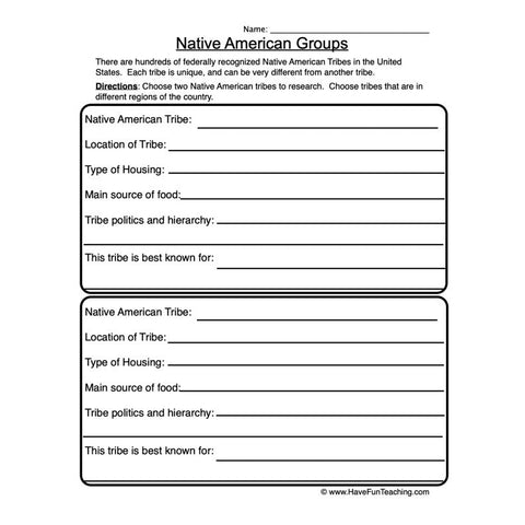 Native American Groups Worksheet