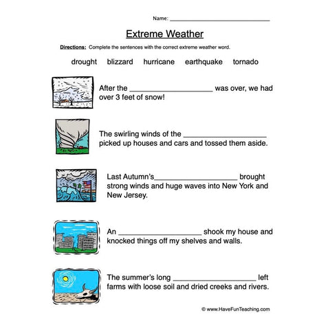 Natural Disasters Worksheet