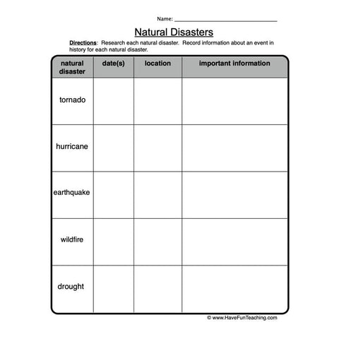 Natural Disasters Worksheet 4