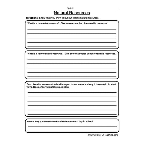 Natural Resources Worksheet 2