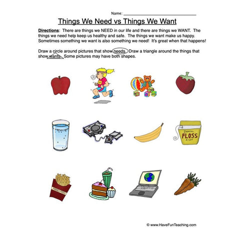 Needs Wants Worksheet 3