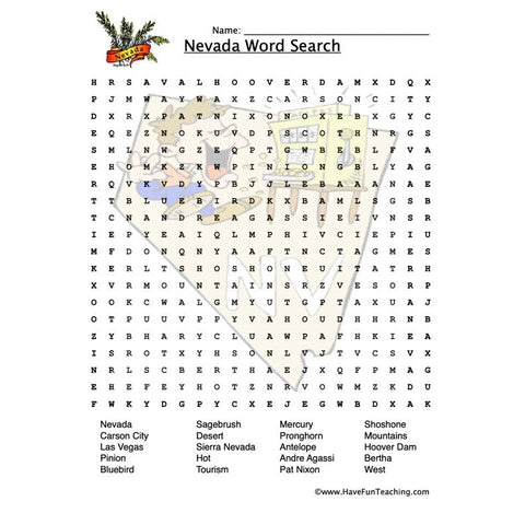 Nevada Wordsearch Worksheet