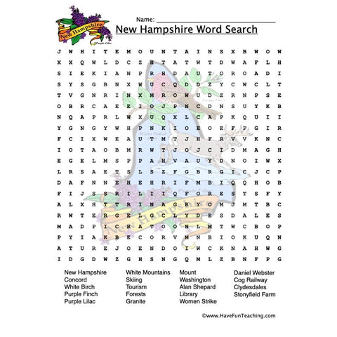 New Hampshire Wordsearch Worksheet