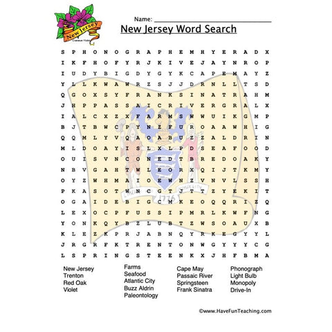New Jersey Wordsearch Worksheet
