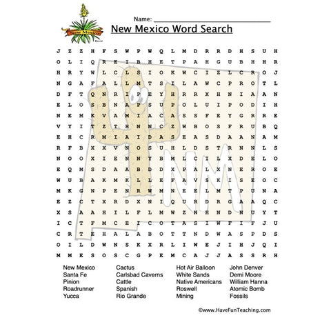New Mexico Wordsearch Worksheet
