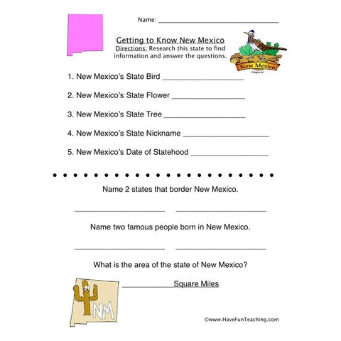 New Mexico Worksheet