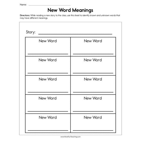 New Word Meanings Worksheet
