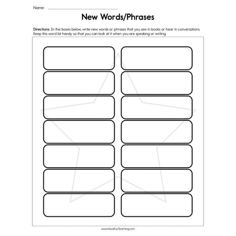 New Words Phrases Worksheet