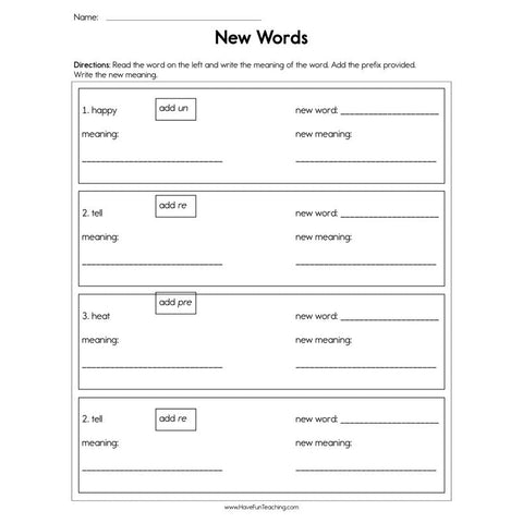 New Words Worksheet