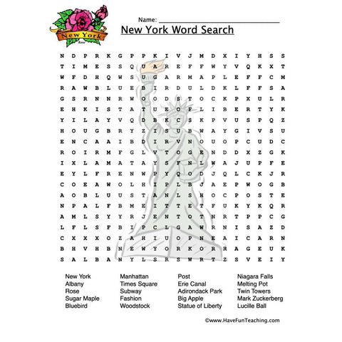 New York Wordsearch Worksheet
