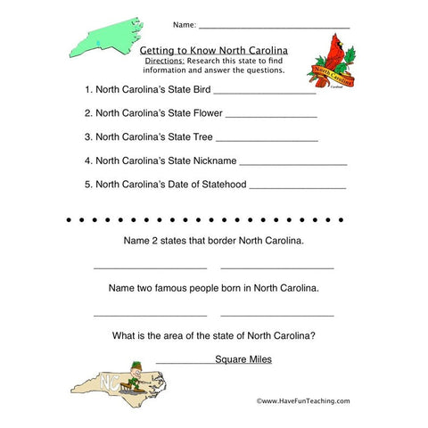 North Carolina Worksheet