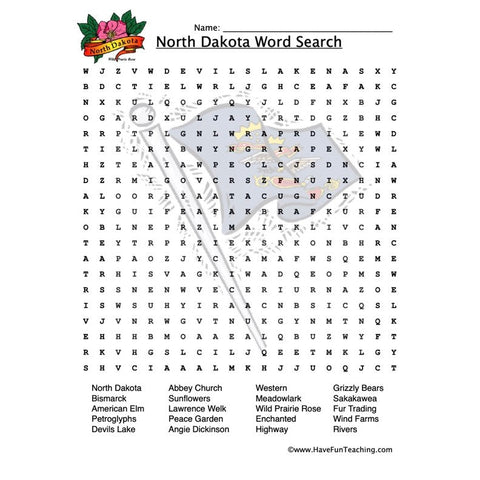 North Dakota Wordsearch Worksheet