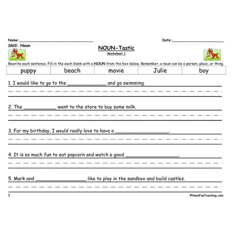 Noun Sentences Worksheet