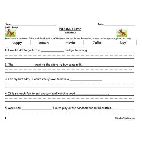 Noun Sentences Worksheet 2