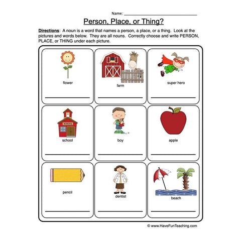 Noun Worksheet