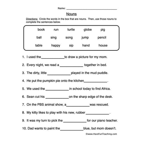 Noun Worksheet 2