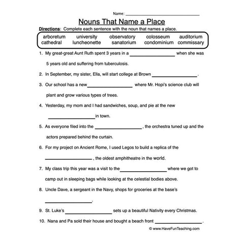 Noun 1 Worksheet