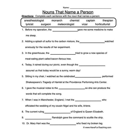 Noun 2 Worksheet