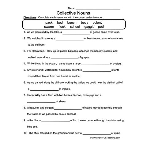 Noun Worksheet 6
