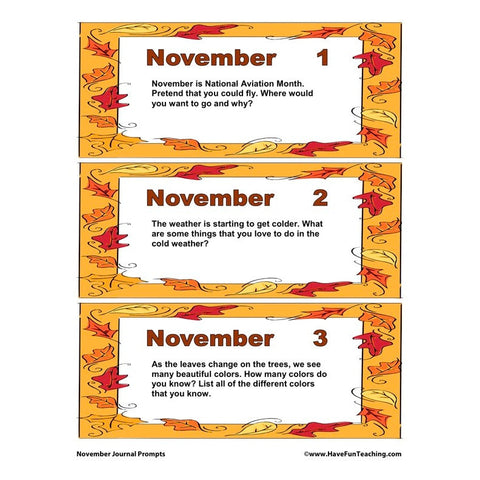 November Journal Prompts Worksheet