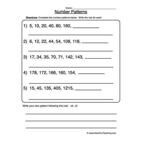 Number Patterns Worksheet