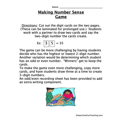 Number Sense Worksheet