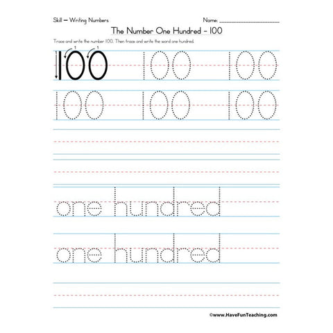 Number 100 Worksheet