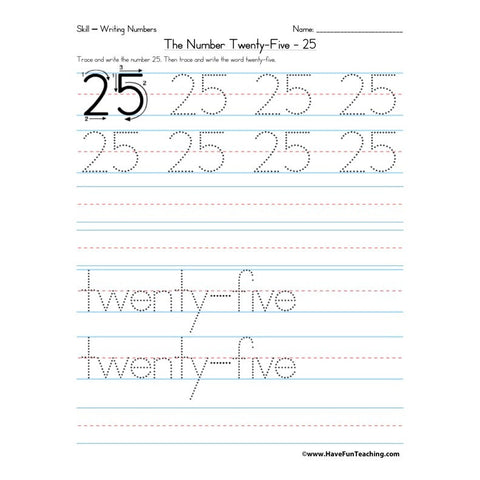 Number 25 Worksheet