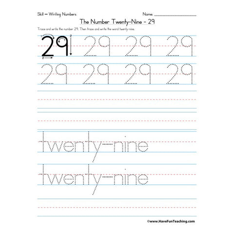 Number 29 Worksheet