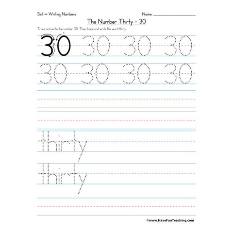 Number 30 Worksheet